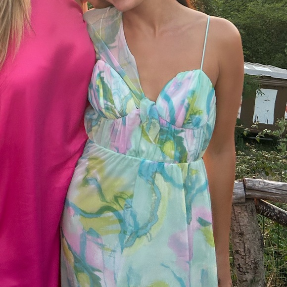 ASOS DESIGN cami mesh maxi dress with sash in blue smudge floral print - Picture 4 of 4